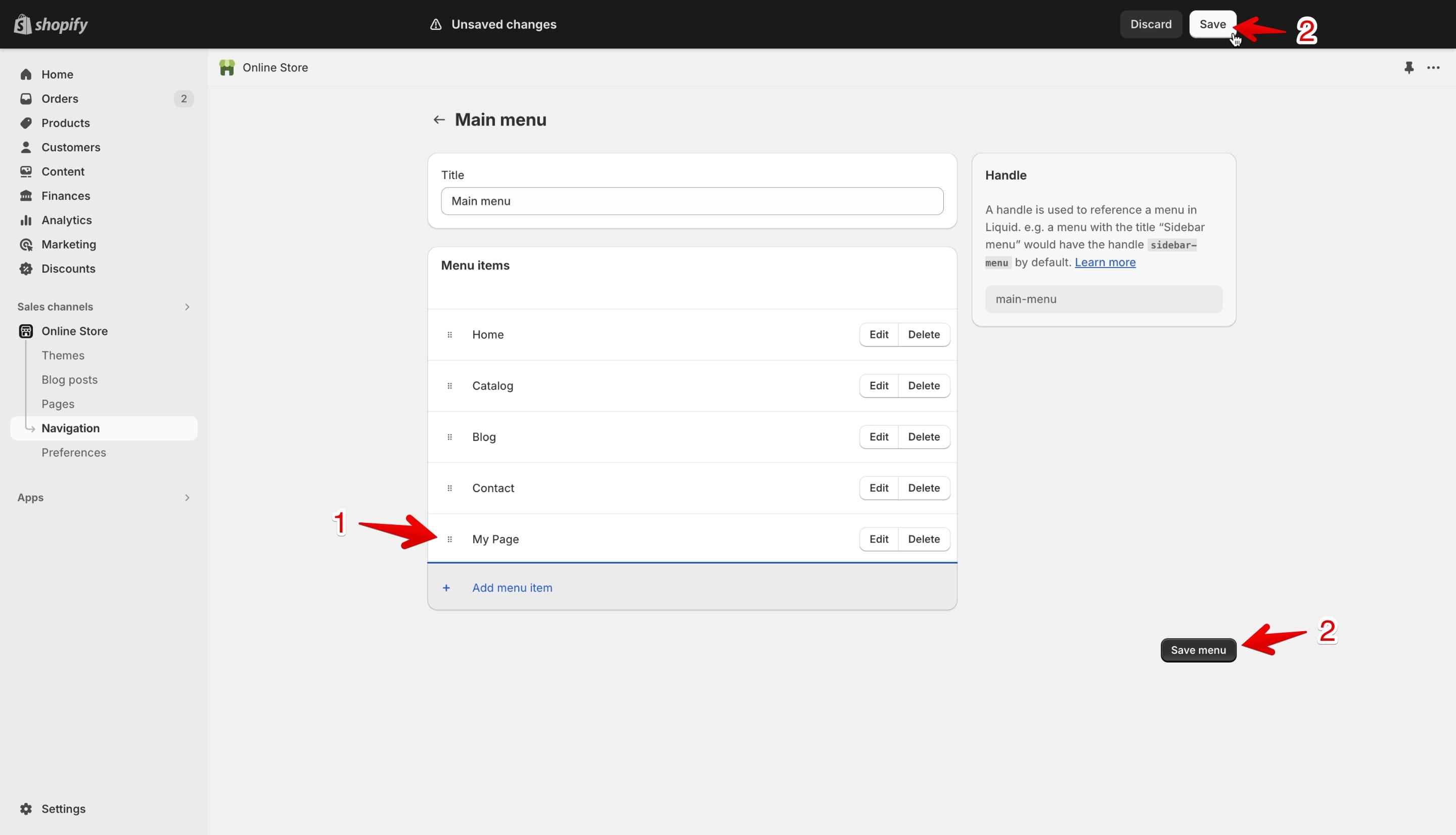 Save the new navigation menu