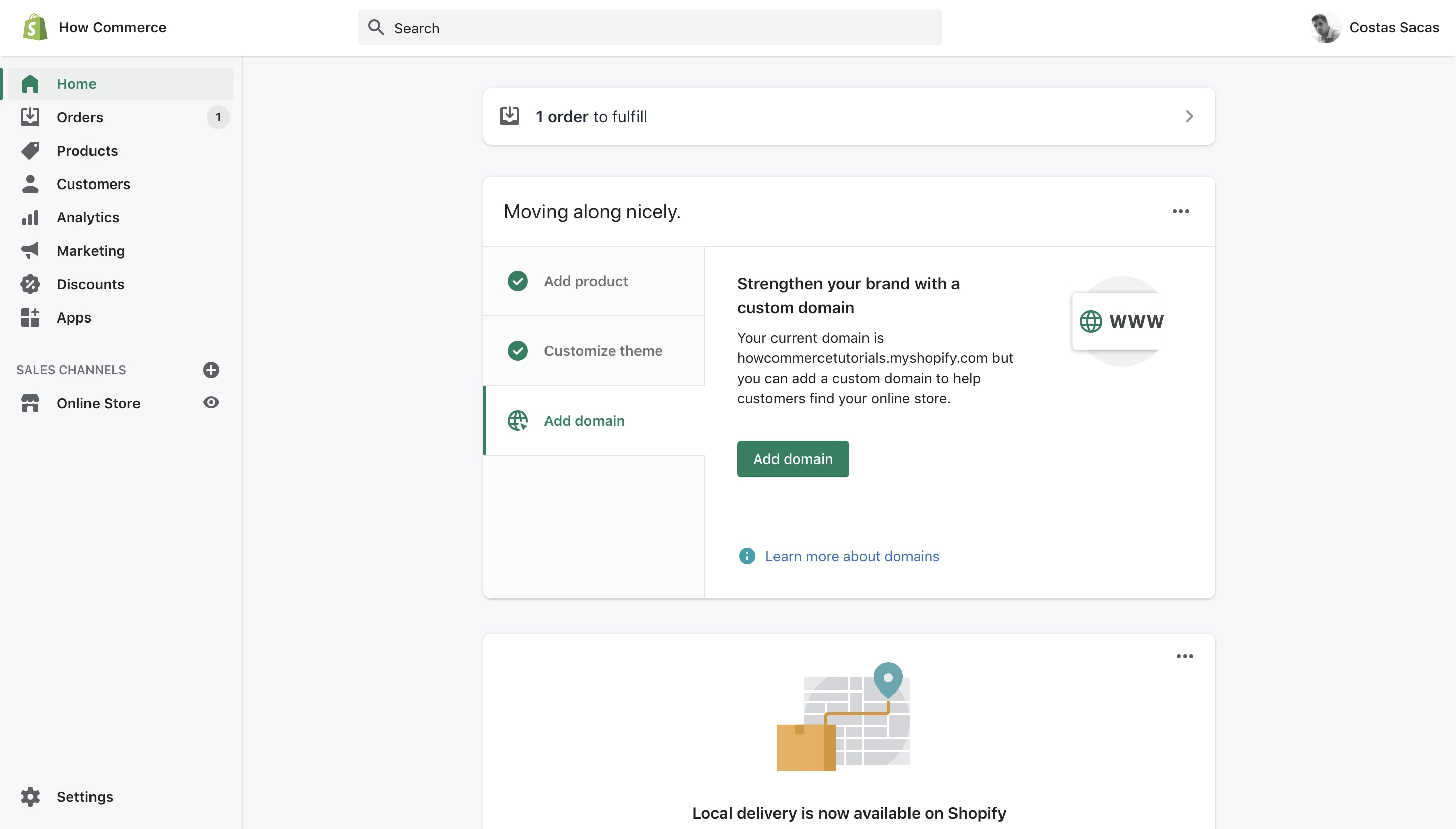 Shopify dashboard