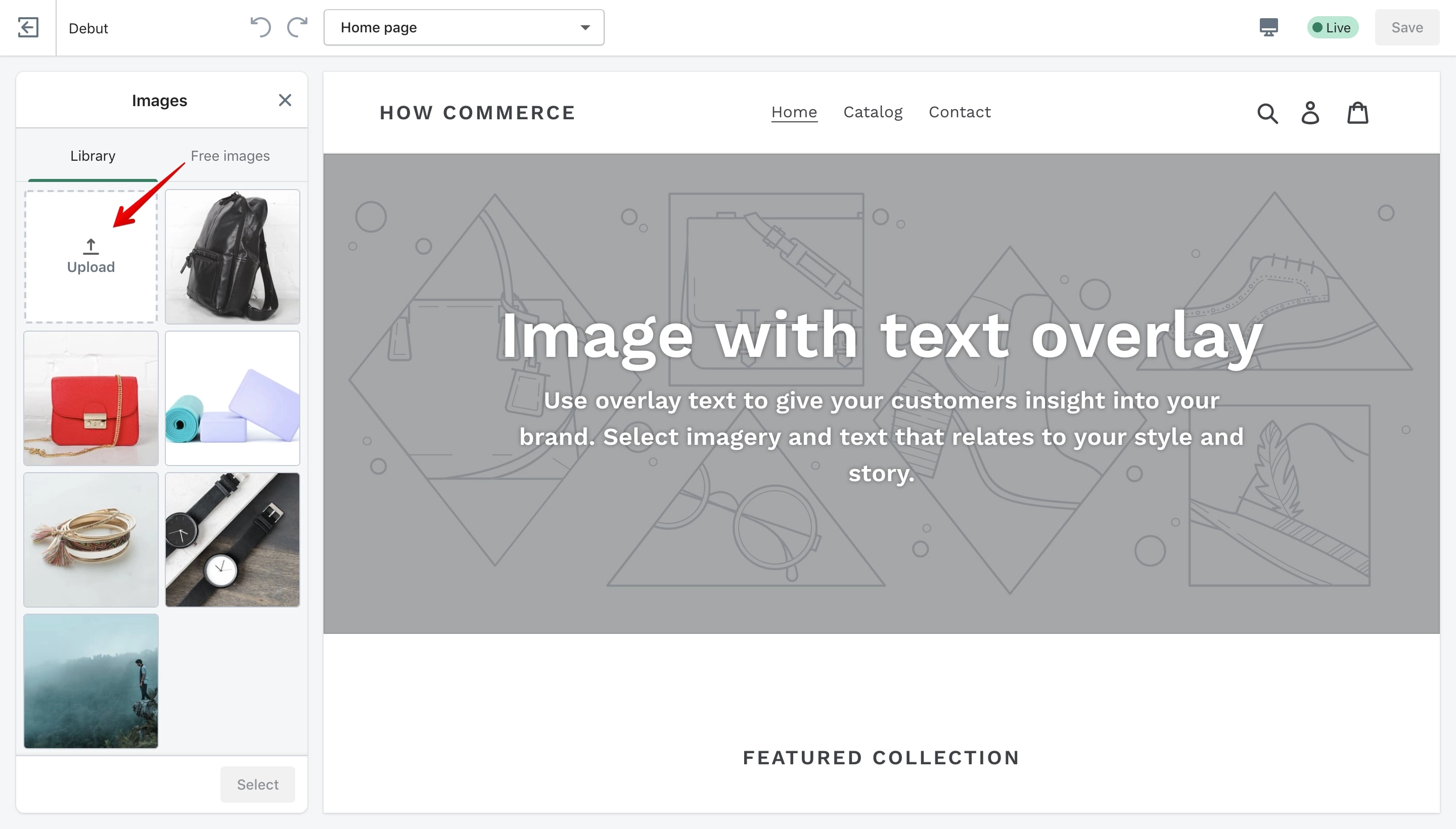 Debut theme upload image field