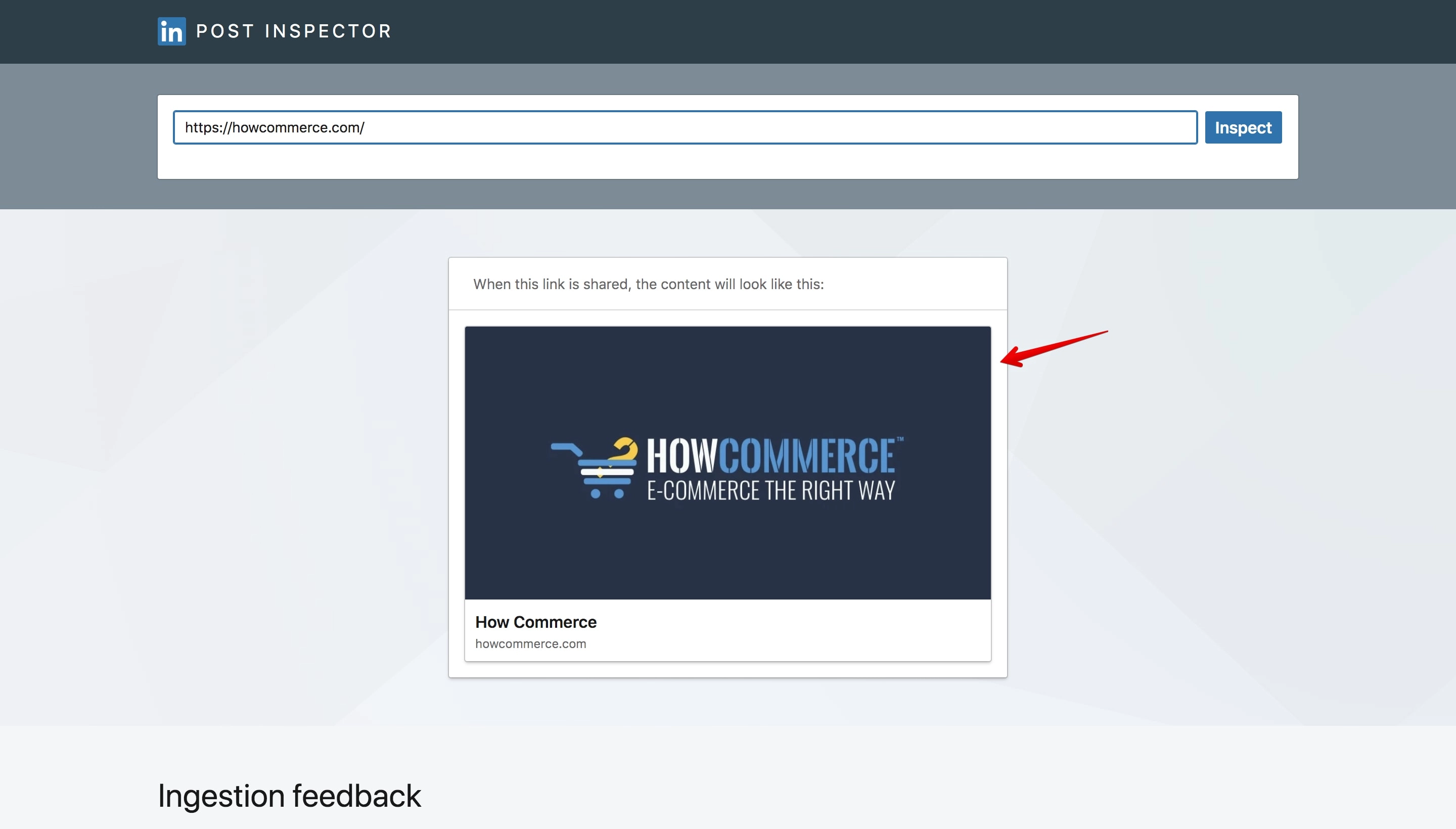 LinkedIn Post Inspector listing the website's new social image