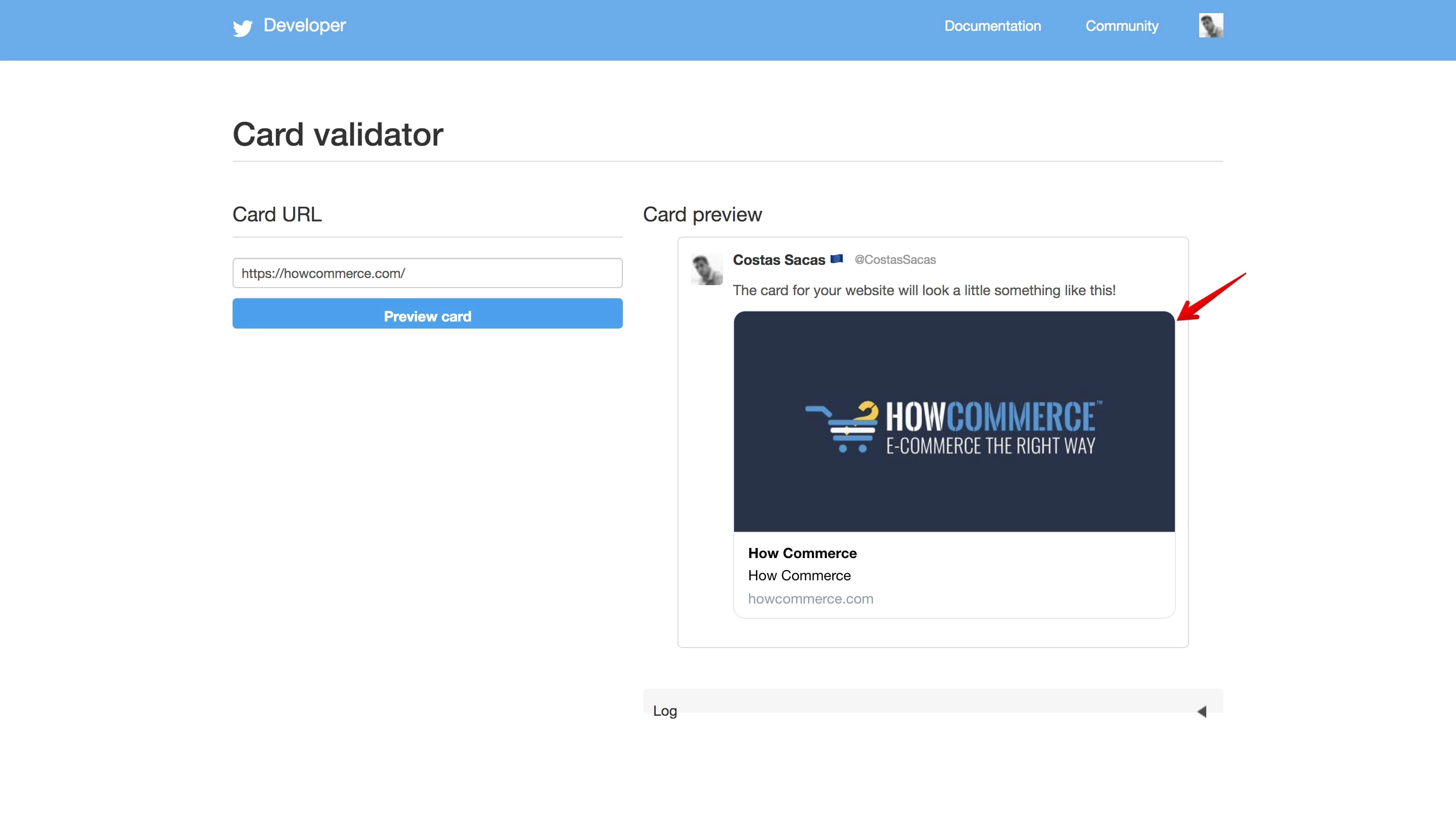 Twitter Card Validator listing the website's new social image