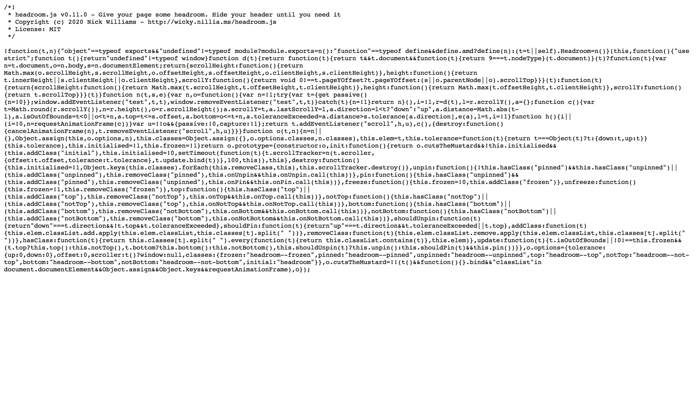 Headroom.js script listing.
