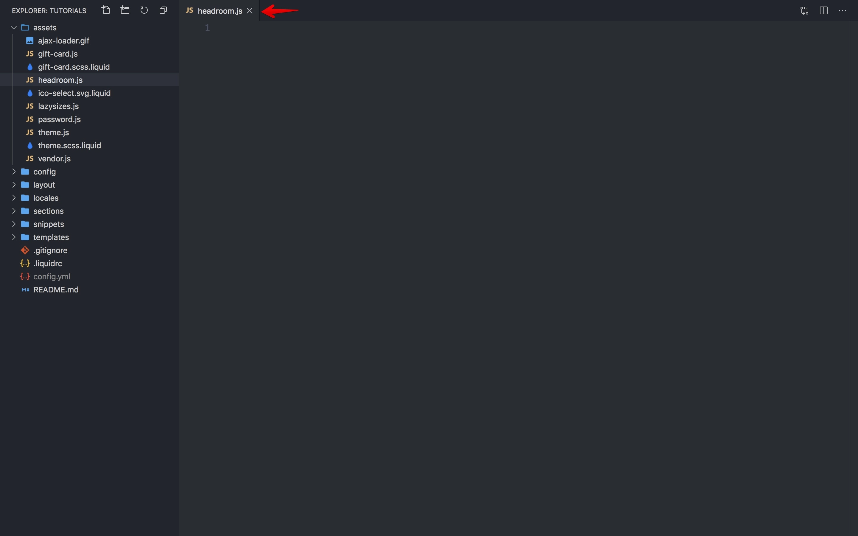 Headroom.js file open in the code editor.