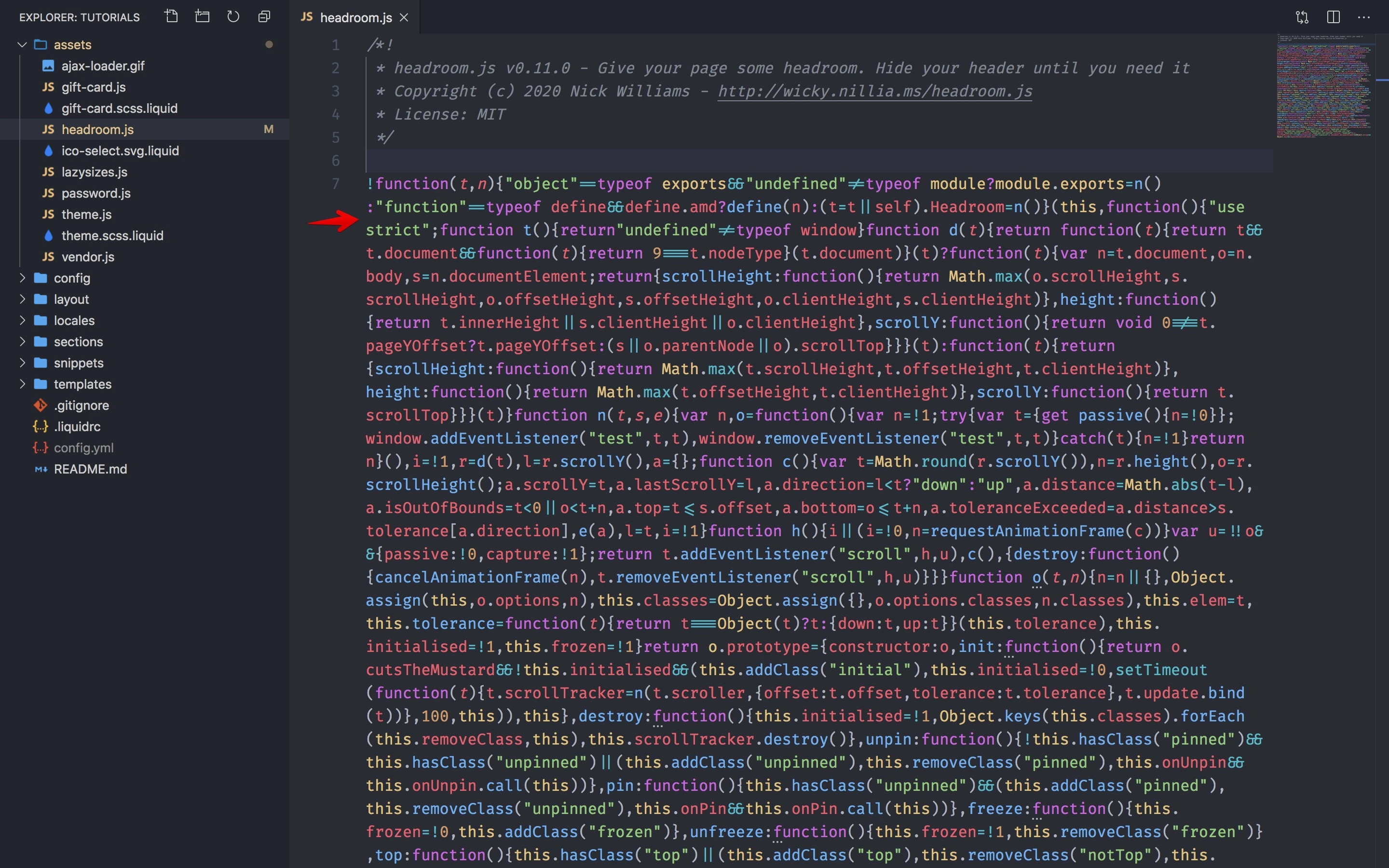 Headroom.js code.