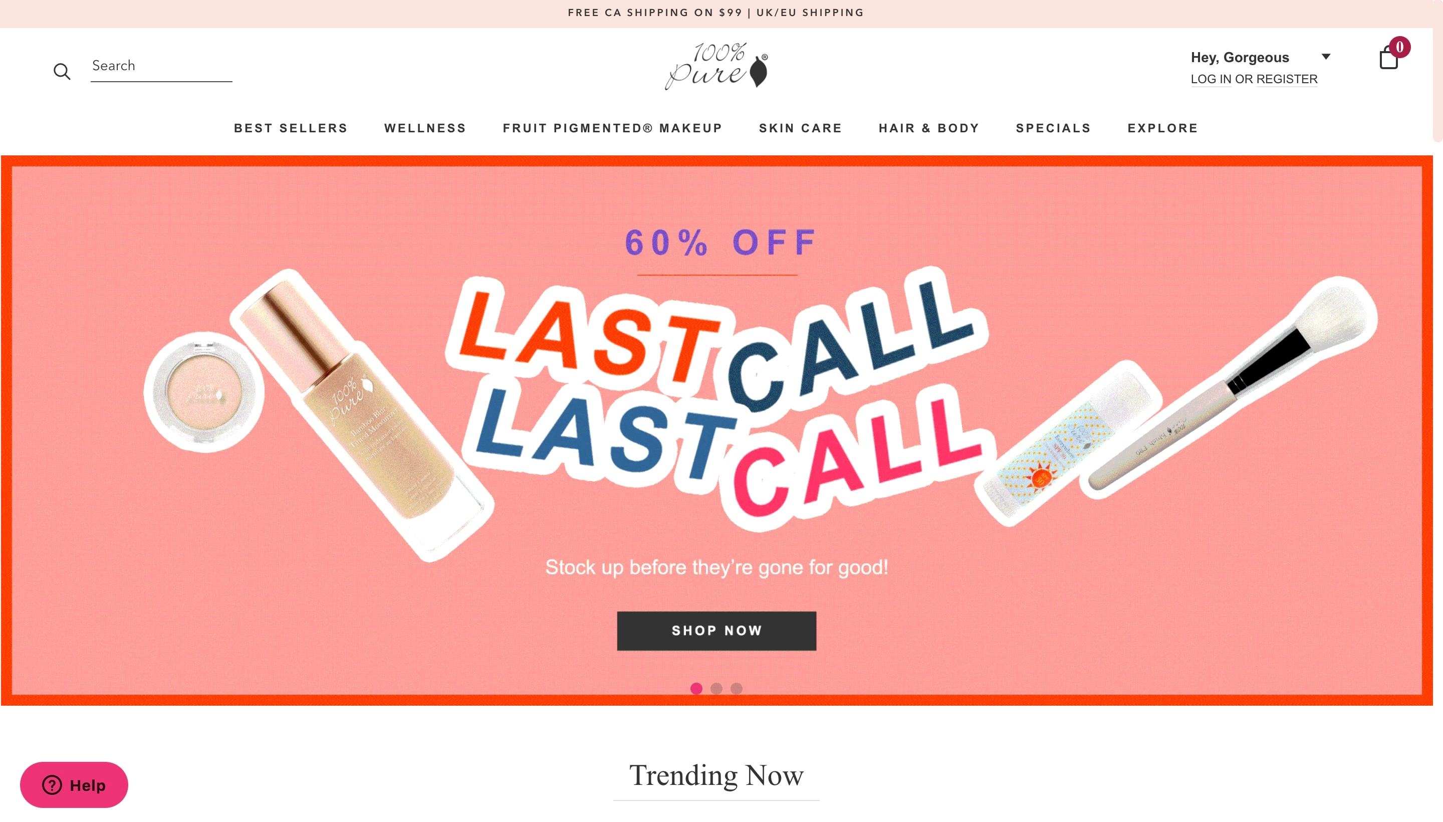 100% PURE Shopify store screenshot
