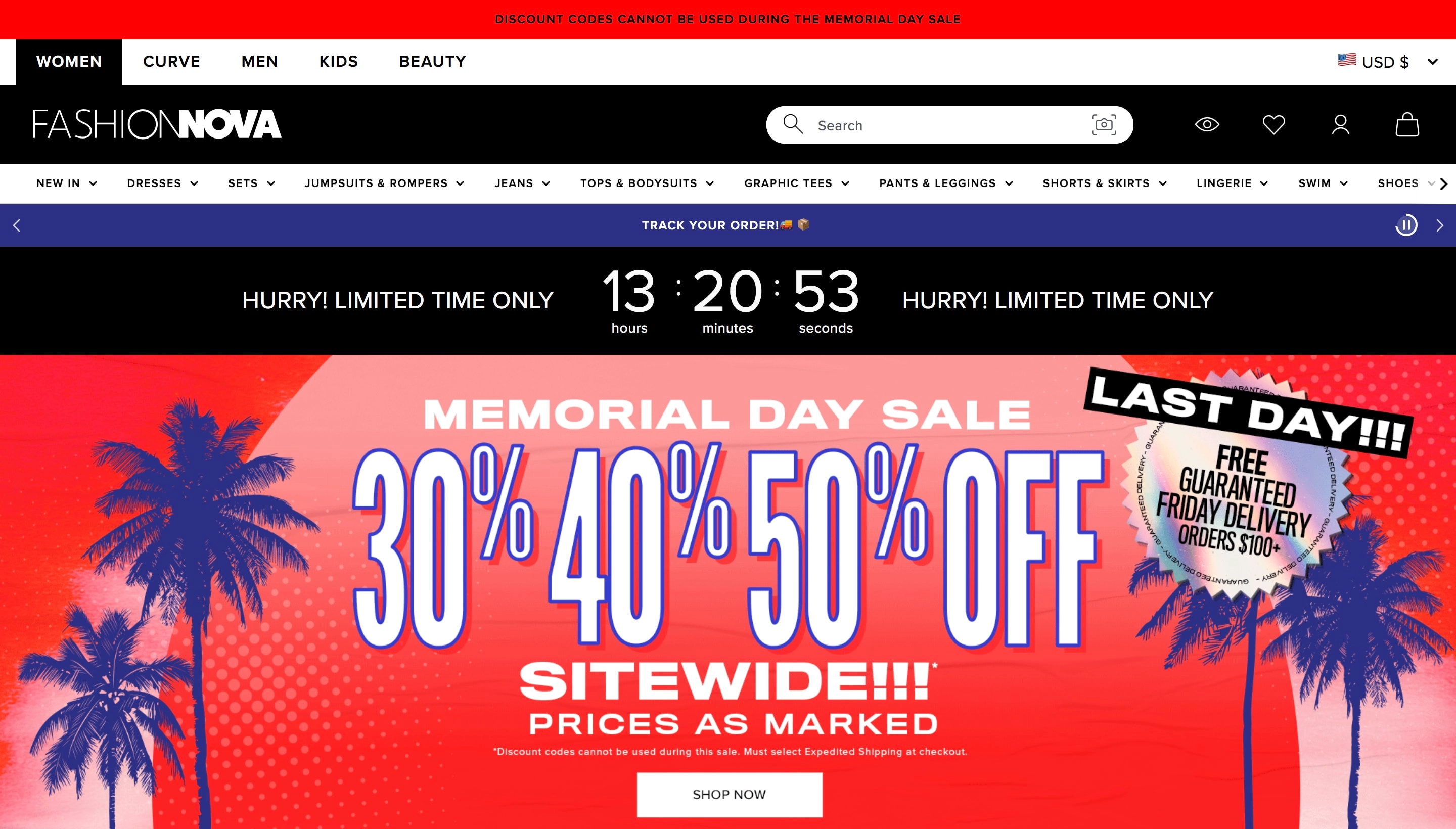Fashion Nova Shopify store screenshot