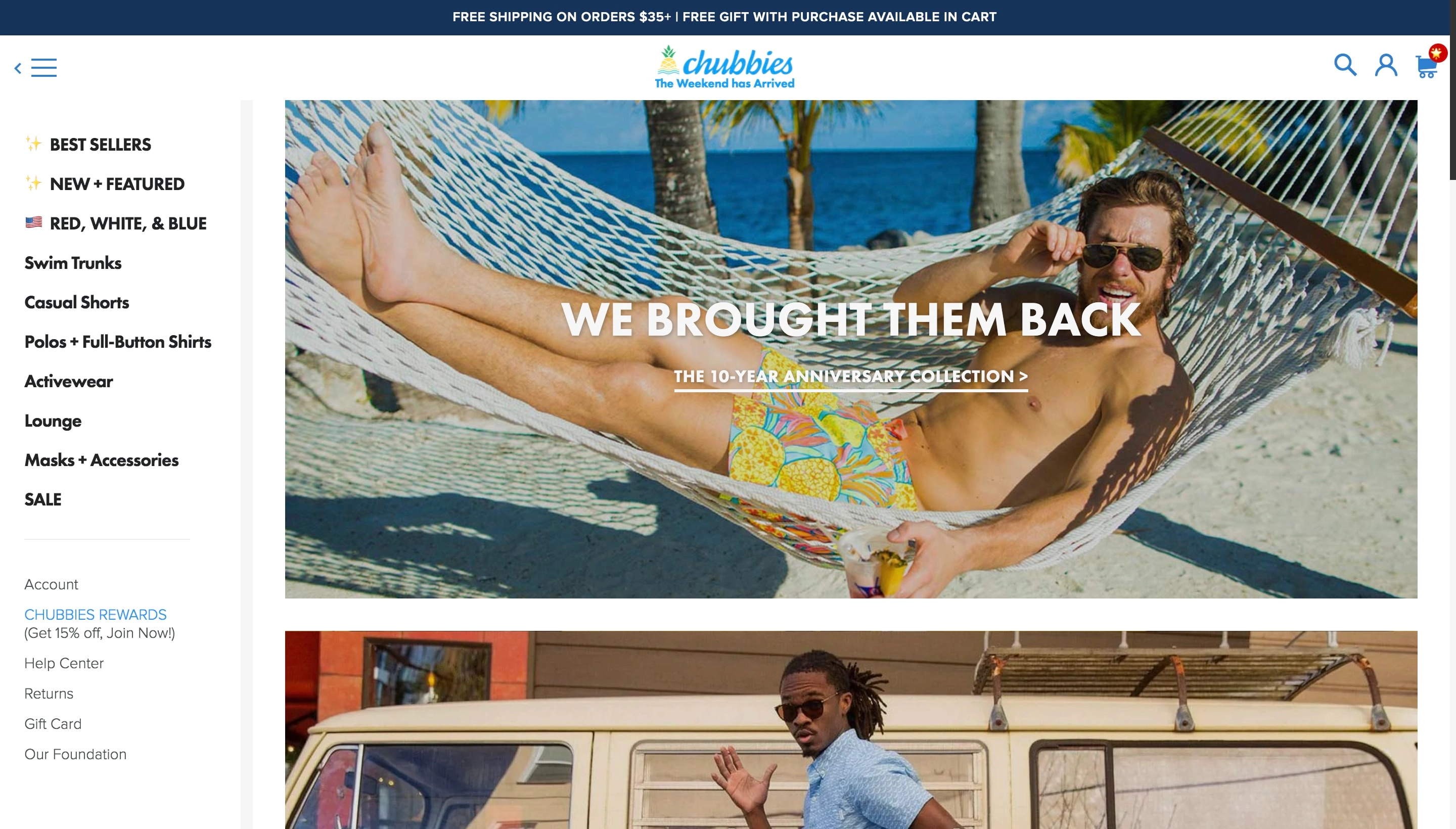 Chubbies Shorts Shopify store screenshot