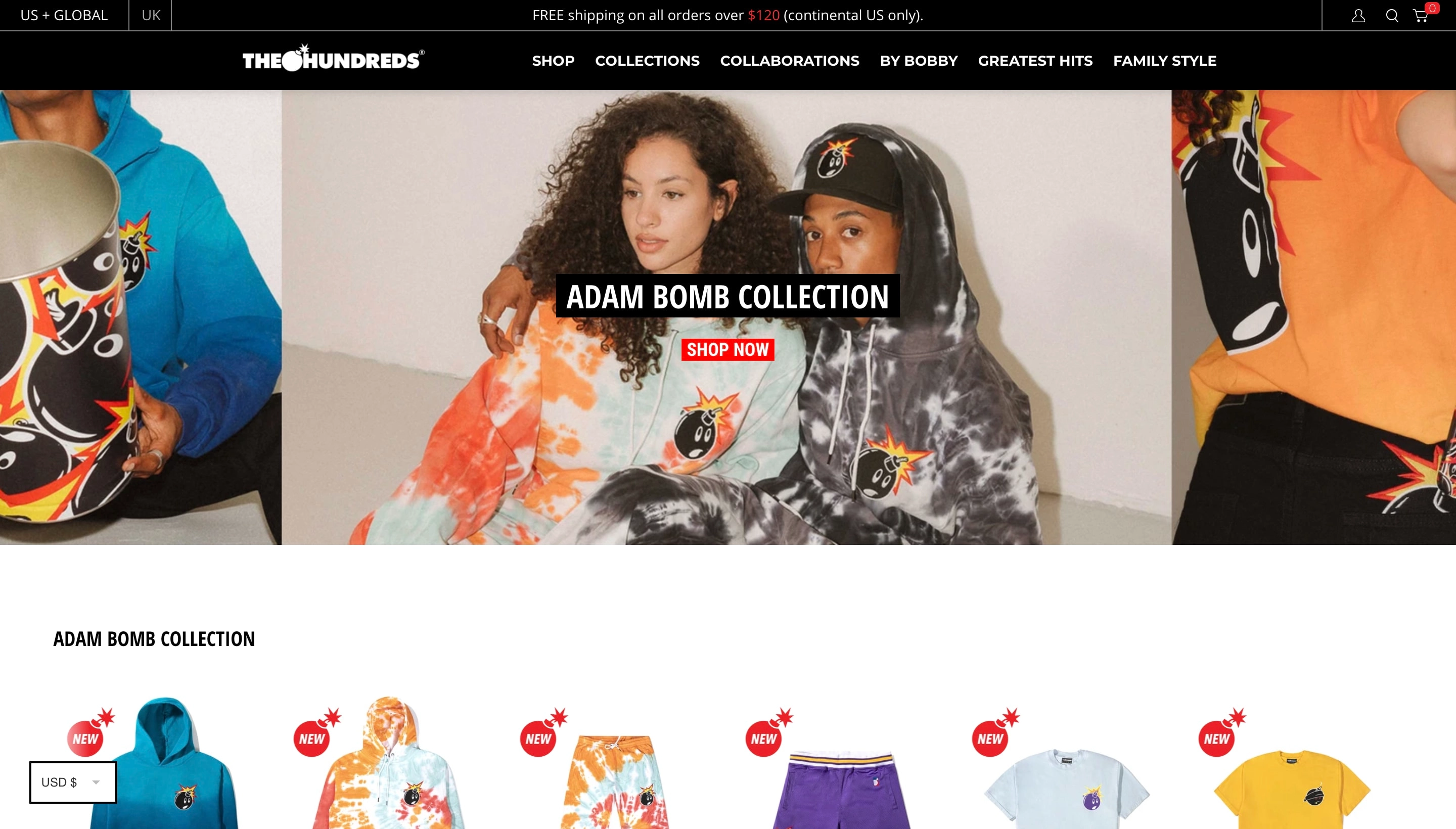 The Hundreds Shopify store screenshot