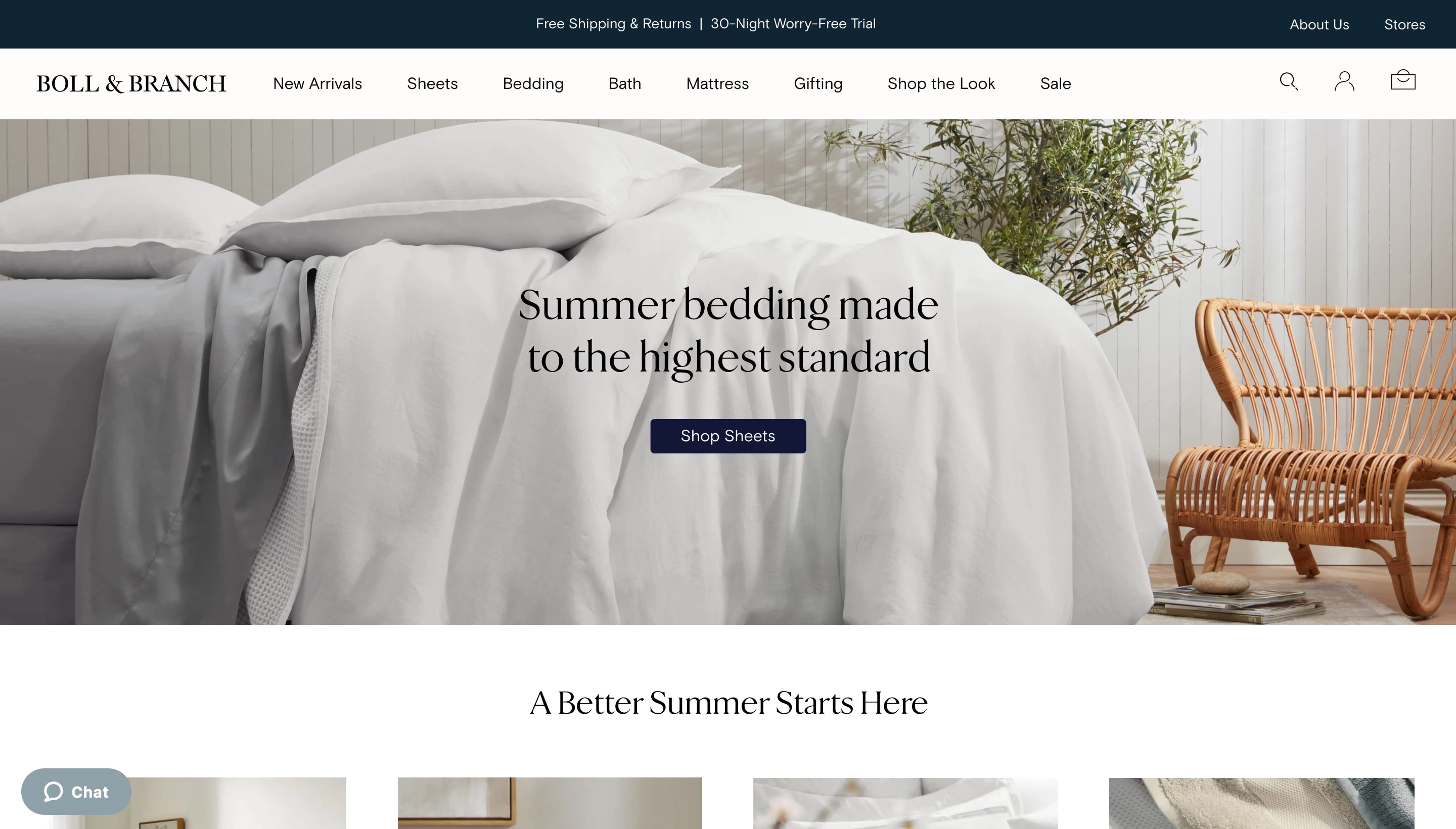 Boll & Branch Shopify store screenshot