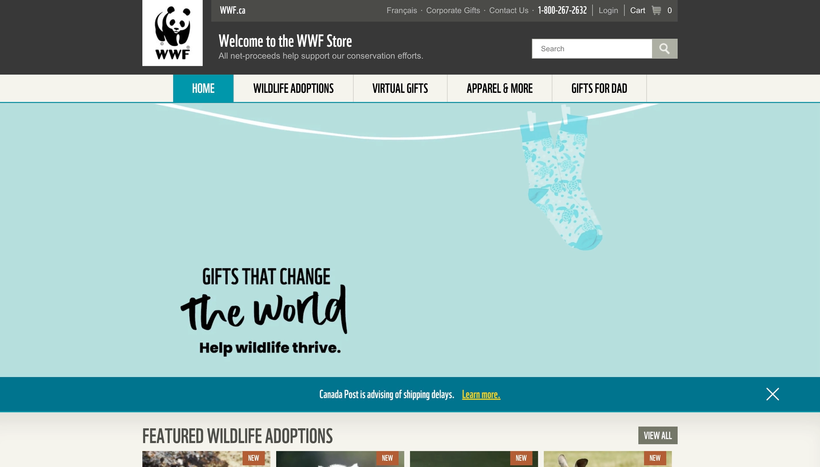 World Wildlife Fund Canada Shopify store screenshot