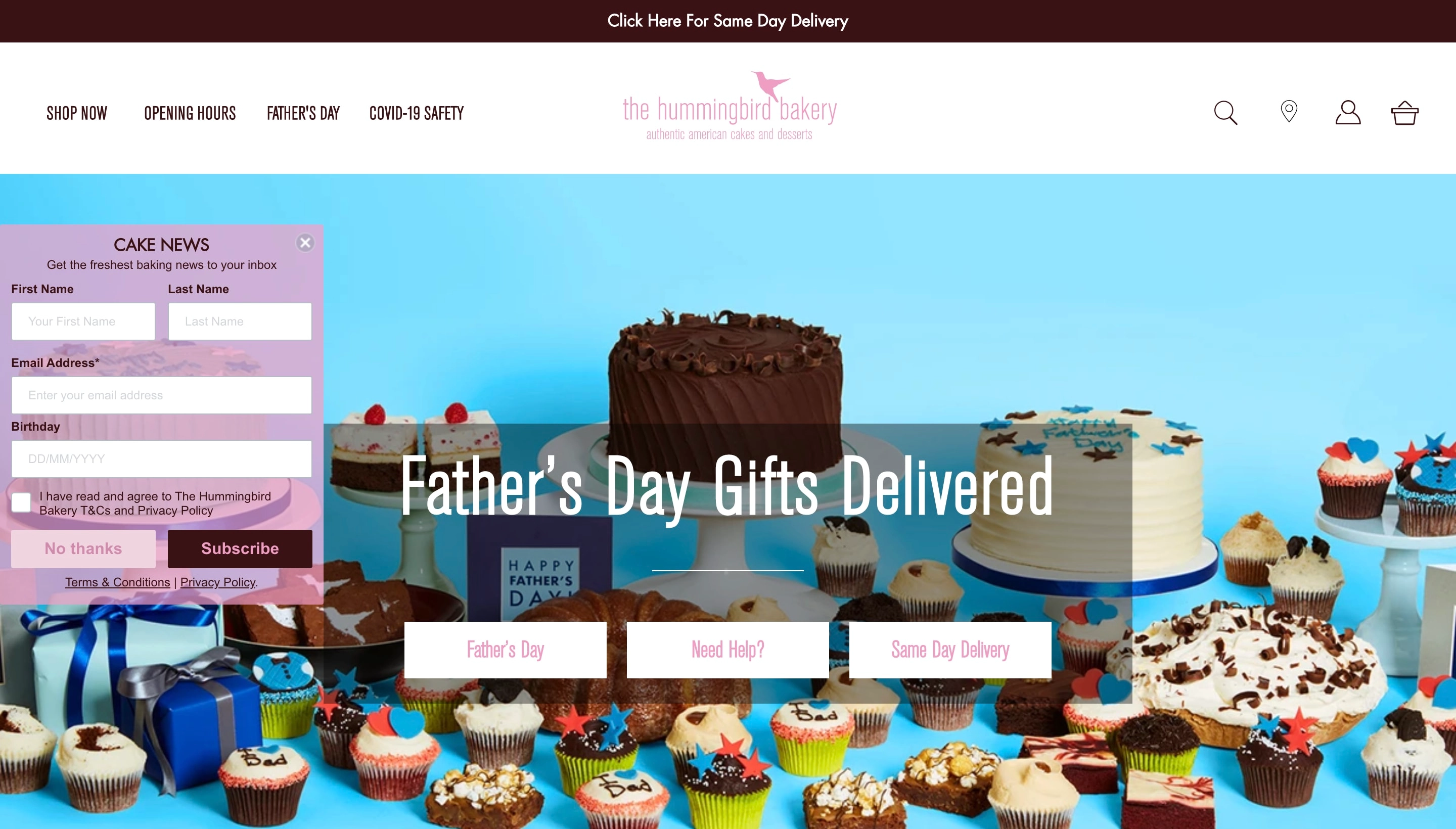Hummingbird Bakery Shopify store screenshot